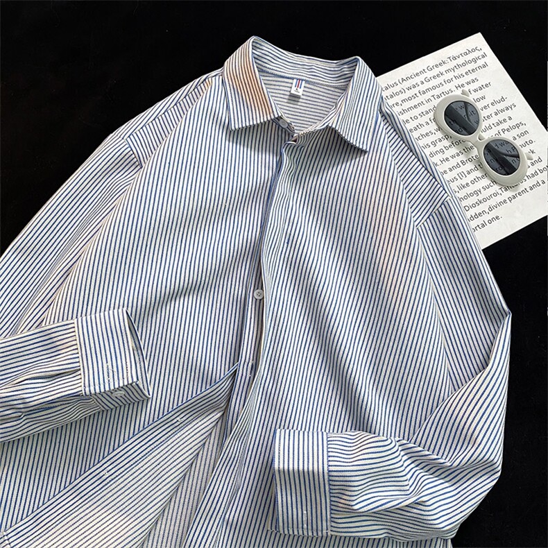 高品质牛仔条纹衬衫潮牌长袖衬衣潮流宽松休闲外套CS017-P30，男装衬衫，星座301C-5
