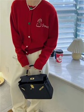 可爱小雪人刺绣仿羊毛开衫甜美百搭宽松针织衫，女装针织衫/毛衣，雪真羊绒