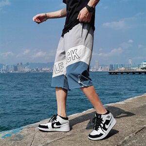 夏季拼色七分裤男士加肥大码休闲胖子短裤宽松C305A图片