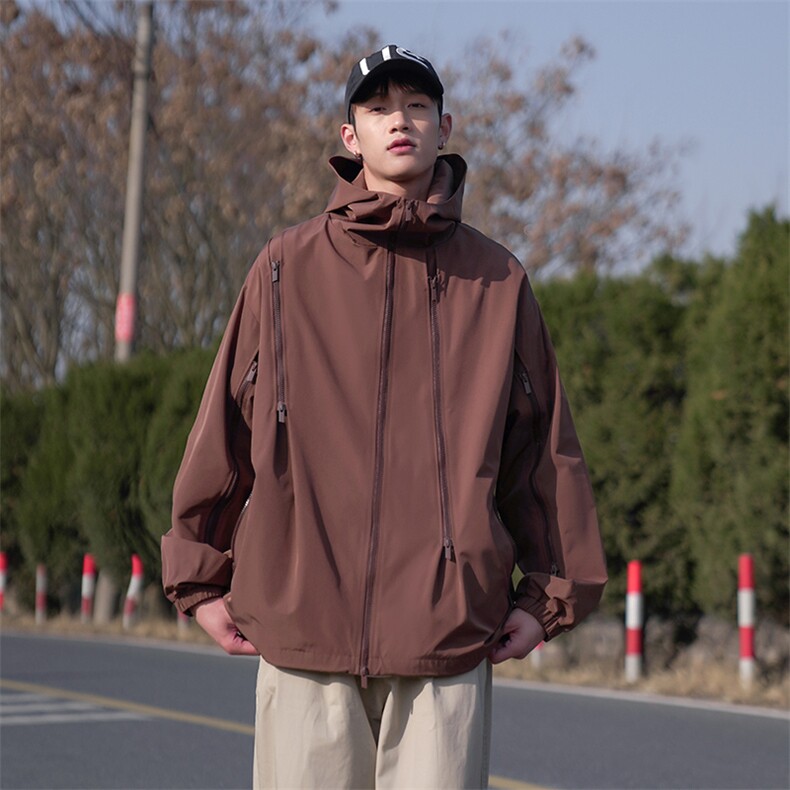 春季新款潮机能风拉件连帽冲锋衣外套宽松百搭夹克CYJK9126-P80,男装夹克,电商A128