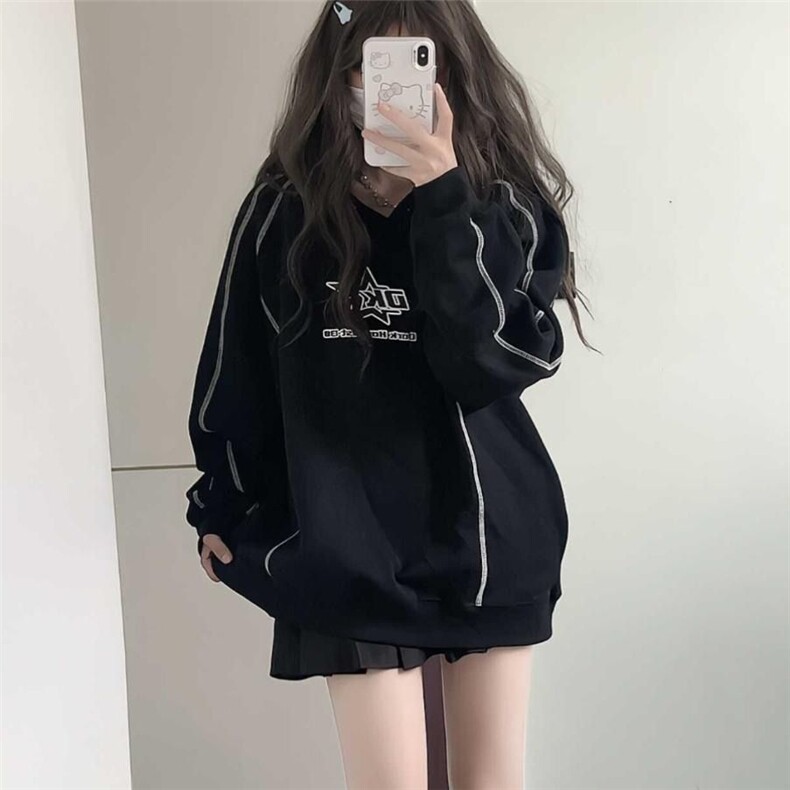5264-P60原版做工拼接加厚宽松中性连帽卫衣加绒,女装卫衣/绒衫,星座617A-2