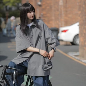 夏季户外机能工装短袖衬衫男女大口袋情侣休闲衬衣 CK629图片
