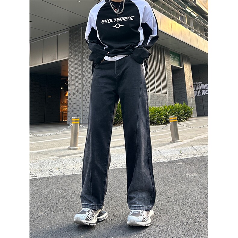 美式高街vibe风直筒长裤欧美痞帅男hiphop复古水洗拼接工装牛仔裤,男装牛仔裤,星座301D-4(原星座1004-4）