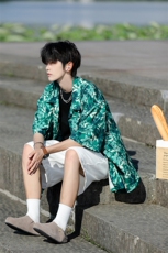 满印碎花衬衫短袖大码复古花卉衬衫夏威夷冰丝沙滩衬衣DC5016/P35，男装衬衫，电商B238