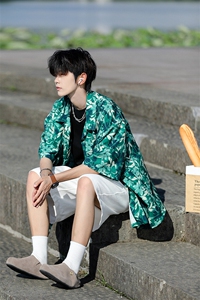 满印碎花衬衫短袖大码复古花卉衬衫夏威夷冰丝沙滩衬衣DC5016/P35图片