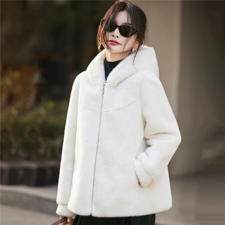 2025年秋季新款百搭女士长袖连帽拉链外套，女装针织衫/毛衣，圣丽羊绒