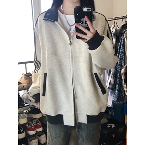 抖音得物高品质 美式高街重磅结构设计拼接织带立领卫衣外套 CM42图片