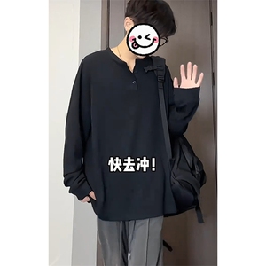 特批P19无差价秋季抖音华夫格亨利领长袖T恤男大码内搭T1748图片