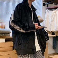 拼接条纹排扣宽松丝绒夹克外套男J112P60，男装夹克，星座1116-2