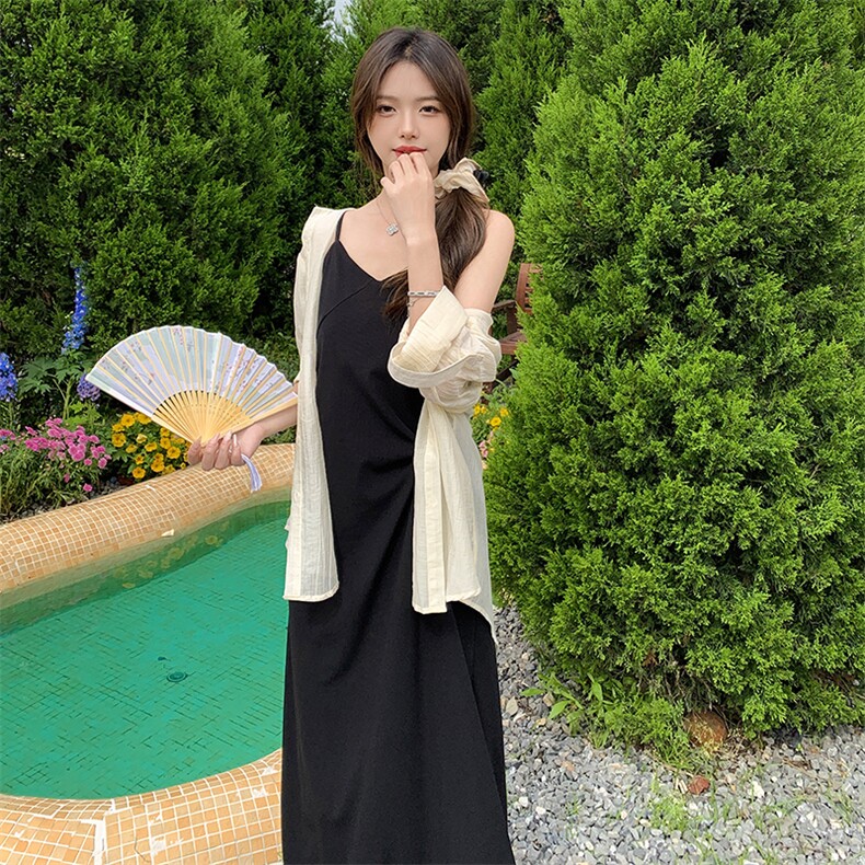 衬衫吊带连衣裙两件套女2024爆款休闲防晒衬衣今年流行漂亮套装裙,女装套装/套裙,鑫慧
