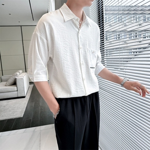 现货2025春季高品质男士衬衫 轻奢风刺绣印花短袖衬衣901-C34-P58图片