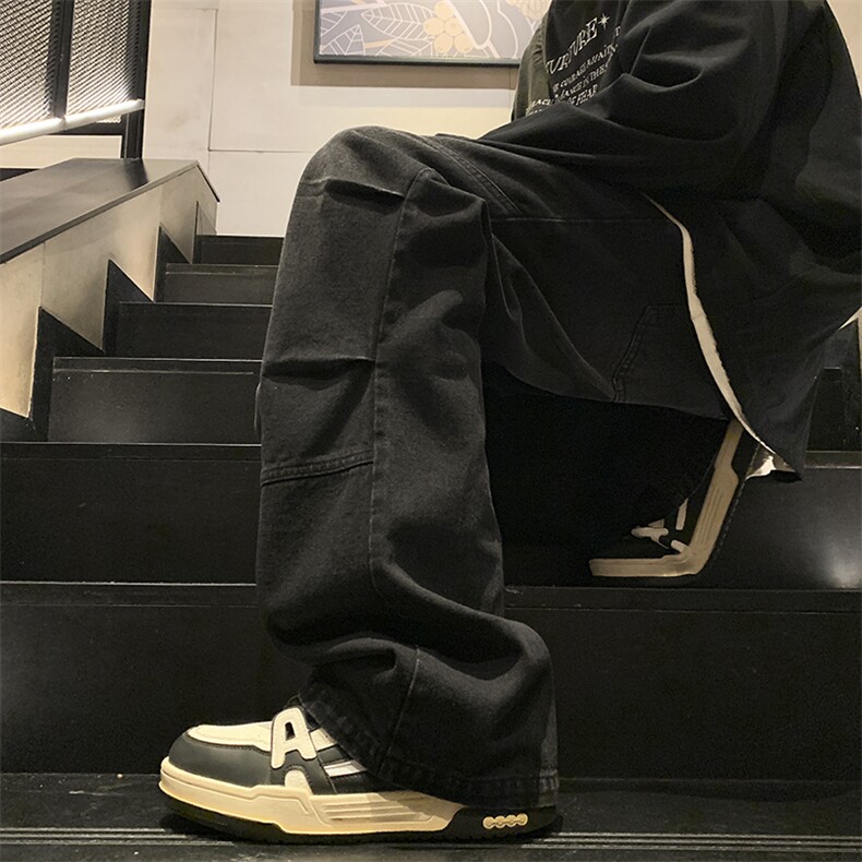 秋季新款美式微喇拼接打褶牛仔裤XZ604-KN21-P50控78,男装牛仔裤,星座604