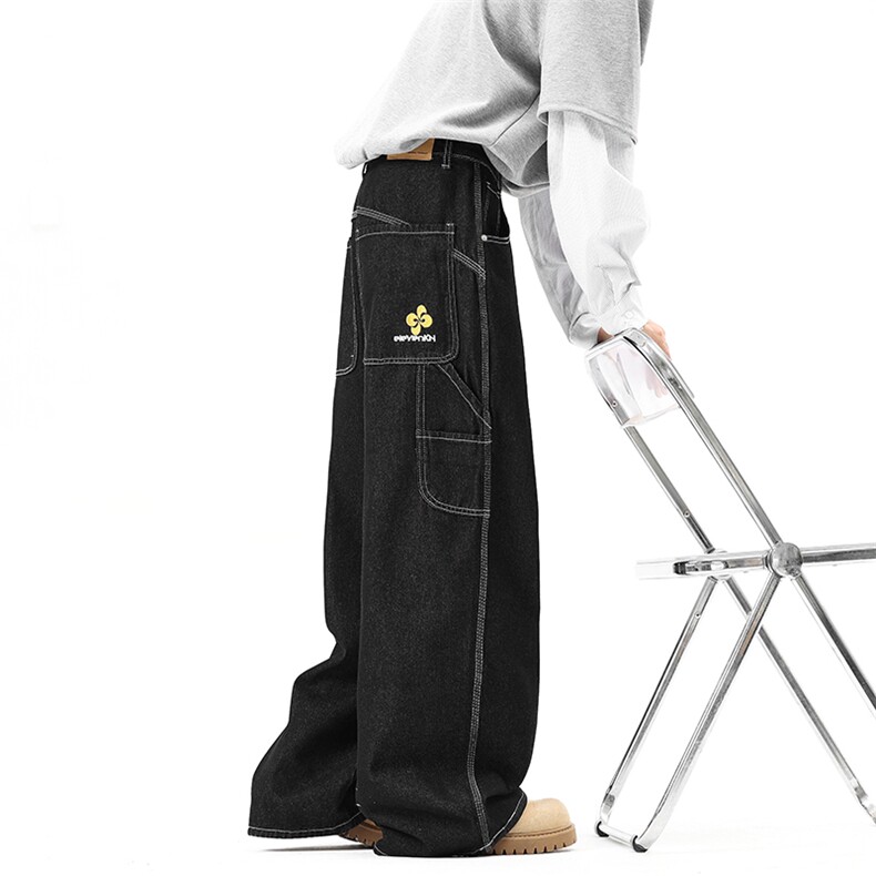 新款2025秋季美式高街刺绣宽松牛仔裤阔腿裤K1289特价P45控88，男装牛仔裤，星座906-1（原电商a316-2）