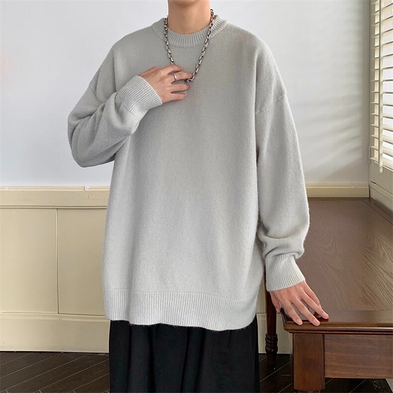 纯色圆领毛衣男女简约宽松秋冬新款加厚oversize潮流打底针织毛衫,男装T恤,星座506A