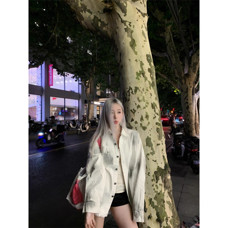 【有货】cleanfit白色字母毛边牛仔衬衫设计感衬衣J7008HH-特P65,男装衬衫,星座1007（原301D）