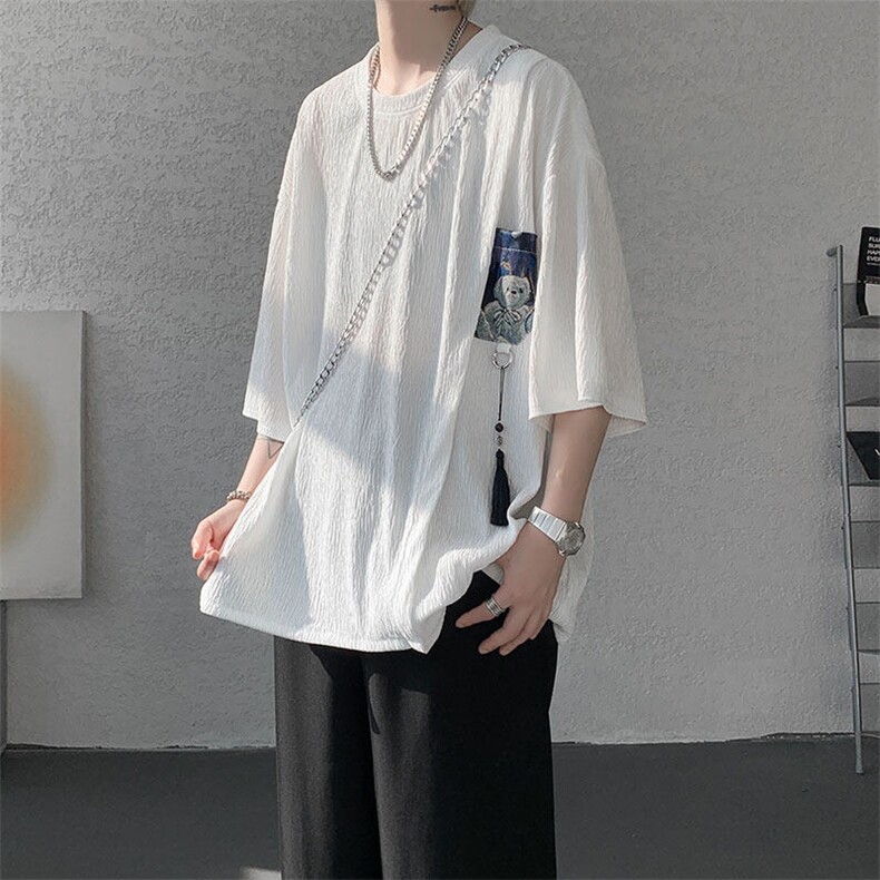 T10121-特批30 控58 百搭小熊吊坠冰丝短袖T恤夏季新款高品质大码图片