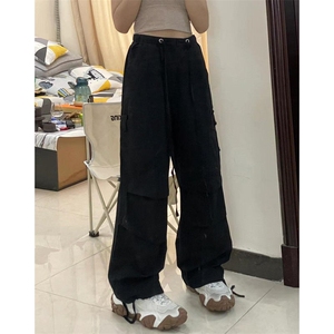 大口袋纯色休闲裤宽松百搭潮流直筒运动工装裤子 K517图片