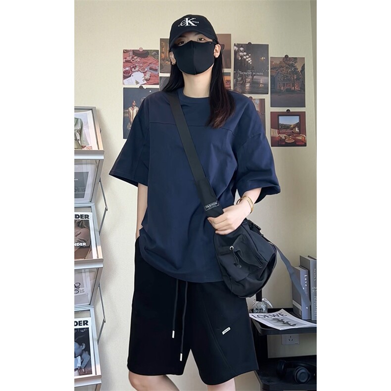 美式风套头短袖T恤男女宽松型简约显瘦纯棉圆领上衣T3610-特价P25图片