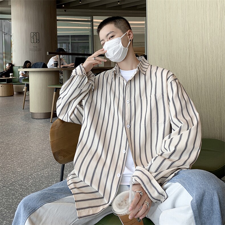 条纹衬衫男长袖韩版潮流痞子帅2024秋季新款ins宽松外套CY386-P36图片
