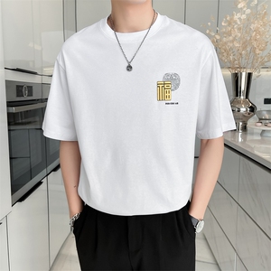 2024新款 轻奢风福字刺绣宽松休闲大码圆领短袖T恤男5809-p48图片