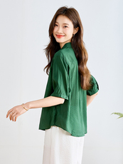 妍蝶女士短袖衬衫2025夏季新款时尚气质刺绣花朵宽松减龄休闲上衣，女装衬衫，3200格调