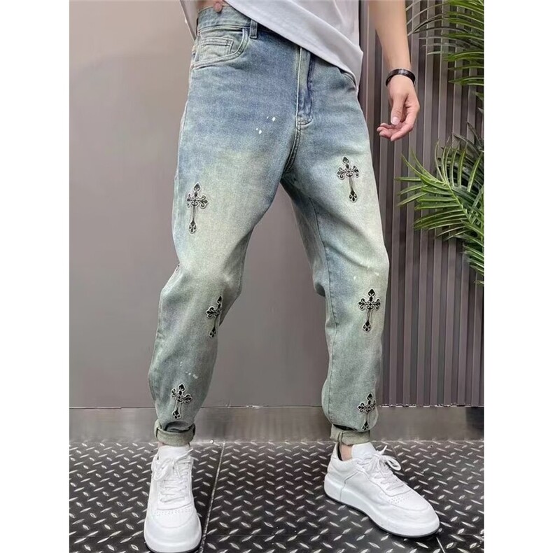 新款牛仔裤男十字架直筒宽松潮牌休闲高街痞帅长裤NK1107-P57,男装牛仔裤,星座208-5