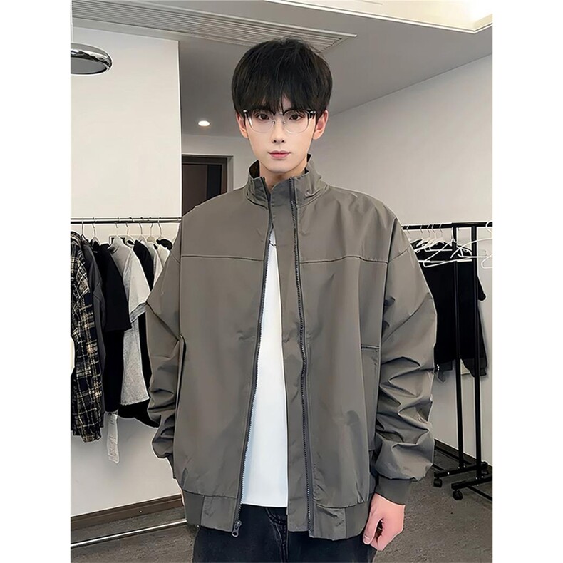 26春装新款美拉德立领飞行夹克boxy廓形休闲百搭外套上衣开衫外套,男装夹克,电商A443