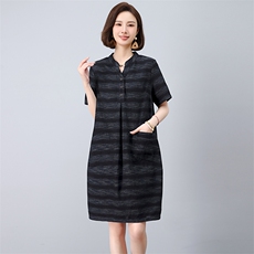 条纹连衣裙女2025夏季新款休闲妈妈裙子，女装连衣裙，忆绮罗