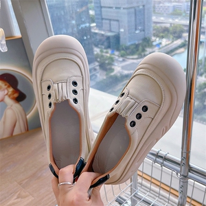 真皮小白鞋2024秋季新款百搭时装单鞋学院风休闲鞋一脚蹬浅口女鞋图片