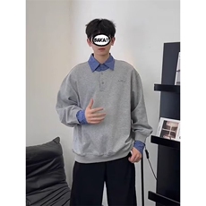 有货DW07-特批50学院风拼接假两件卫衣男宽松百搭长袖，男装卫衣，星座603-2