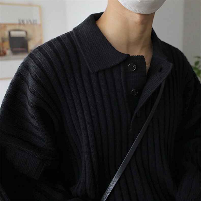 【有货】D2338-P55设计感POLO翻领毛衣潮男慵懒风条纹针织毛衣秋,男装针织衫/毛衣,星座603-2