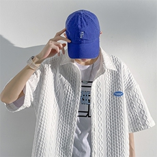 2023夏款巴洛克华夫格外套休闲男大码潮流立领短袖衬衫C22850-P40，男装衬衫，电商A001