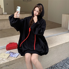 不挑人中长款连帽卫衣帽绳撞色装饰2C167-870-P155-K218，女装卫衣/绒衫，2C167