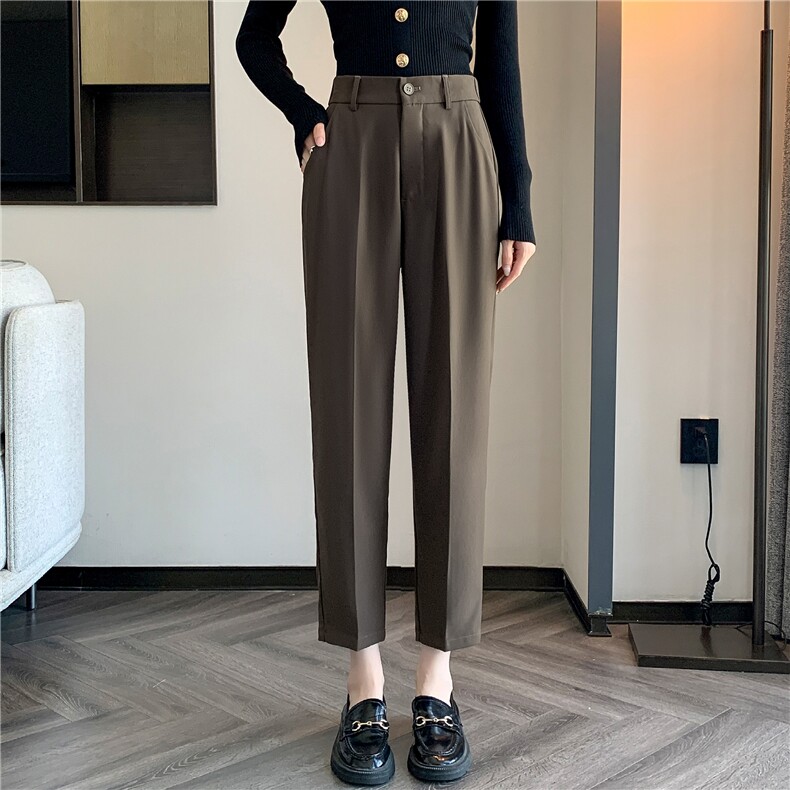 2023秋季新款垂感小西裤显瘦八分九分小个子高腰宽松女裤烟管裤,女装休闲裤,梦白服饰厂