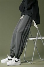 冬季加绒加厚港风宽松潮流条纹拼接休闲裤男7728-P50加绒P60，男装休闲裤，电商A059