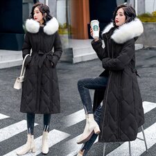 棉衣棉服女中长款大毛领韩版宽松棉袄2021年新款冬季外套袄子，女装棉衣/棉服，海爱依仁