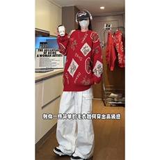 仪式感潮流文化时髦喜庆上衣新中式氛围感秋冬毛衣HY694TP50，男装针织衫/毛衣，电商A102B