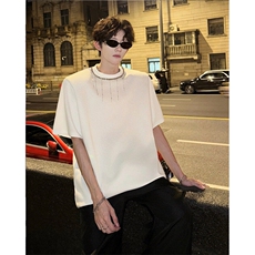 现货！25串珠项链流苏设计感垫肩短袖T恤dx259-p58，男装T恤，电商B288