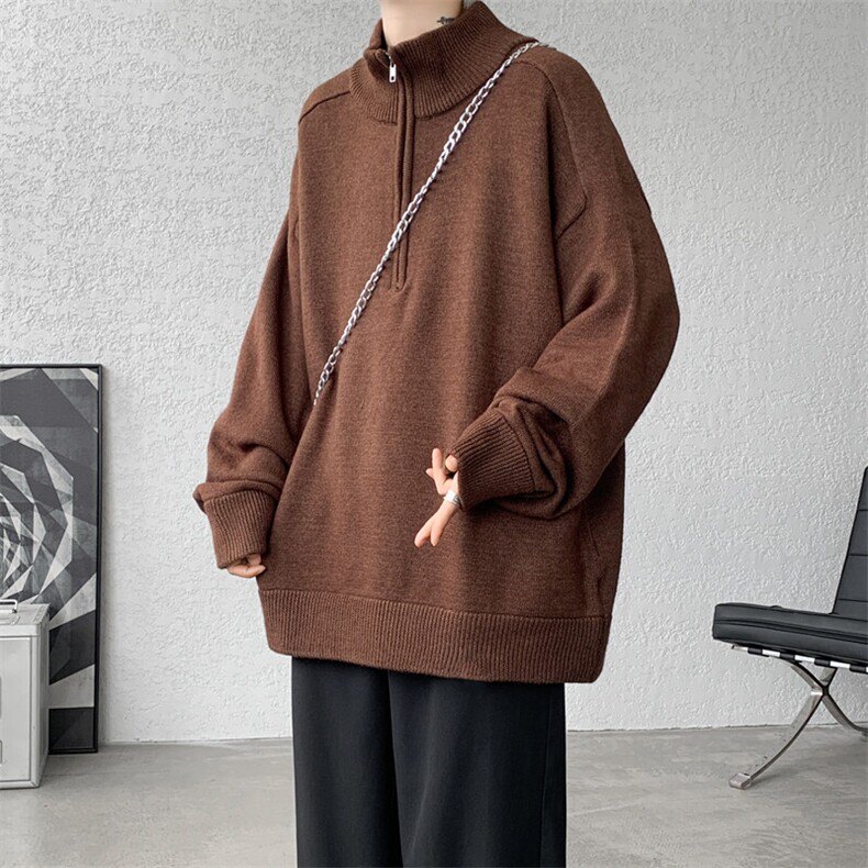 8XL-M复古半拉链立领毛衣男大码宽松针织线衫上衣外套MY1507/P75图片