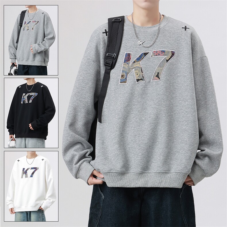 特批P38无差价K7字母贴布刺绣420g重磅华棉百搭大码卫衣男W5426，男装卫衣，电商A001-1