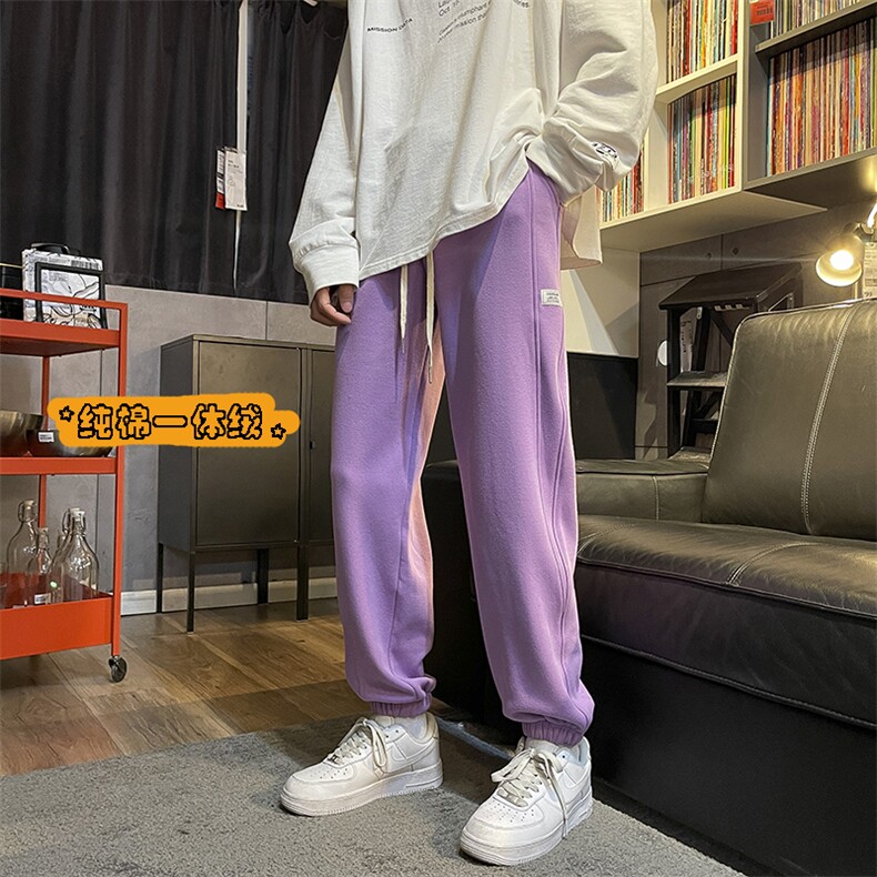 703-K285-P55秋冬男士加绒纯棉一体绒纯色基础款束脚卫裤，男装休闲裤，星座703-1