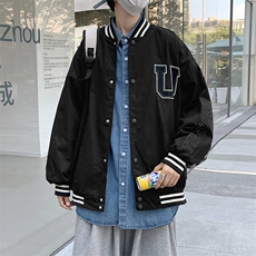欧美格子棒球服外套男春秋潮牌ins街头宽松情侣休闲夹克JK40-p55，男装夹克，星座1008-1
