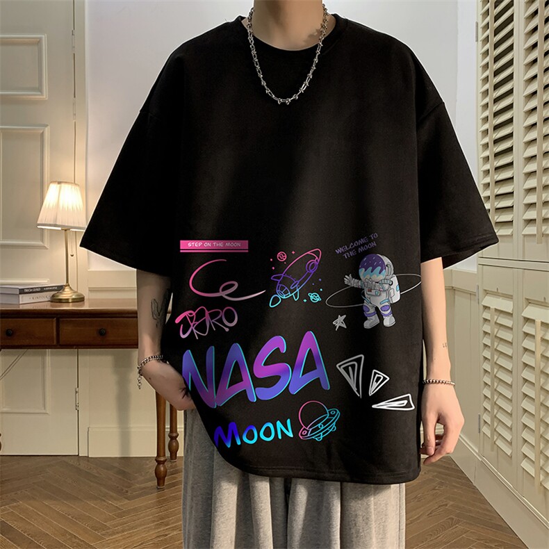 NASA联名同款麂皮绒短袖t恤男大码半袖男 JD82186-P25图片