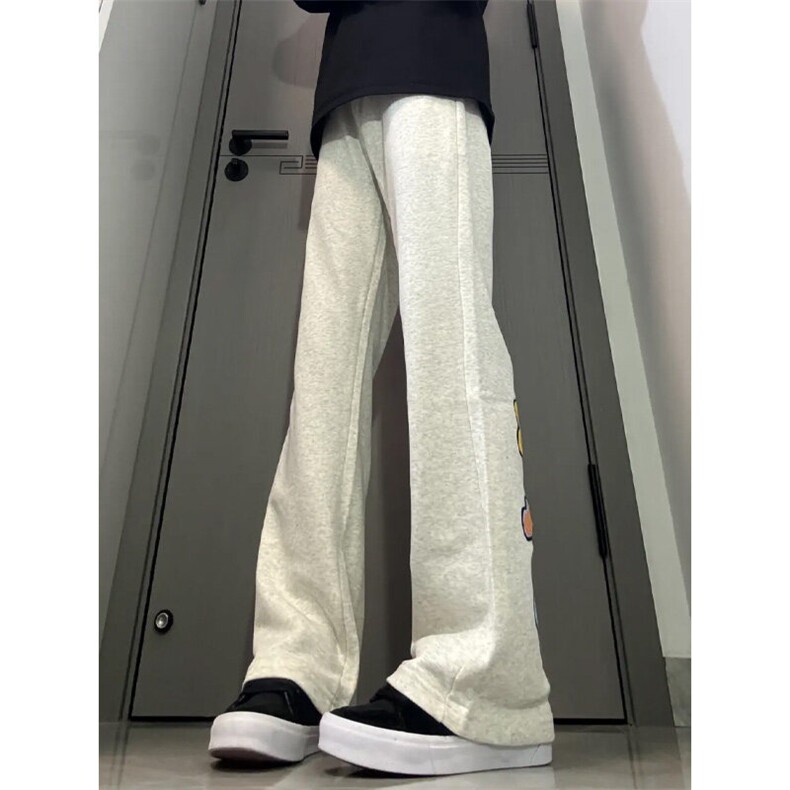 CXWK30LL-特P65毛巾刺绣花灰色卫裤男宽松直筒微喇休闲裤,男装休闲裤,星座1007（原301D）