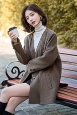 假两件V领双面羊毛外套女秋冬2024新款小个子宽松休闲西装呢大衣，女装毛呢外套，琦鑫阁（原依鑫阁）