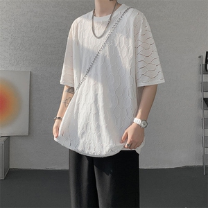 现货 T10130-特p30 控58 高品质面料镂空痞帅大码圆领短袖T恤衫图片