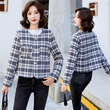 毛呢外套女2021秋冬新款短款长袖格子时尚潮流小香风气质外套，女装毛呢外套，尚洛菲