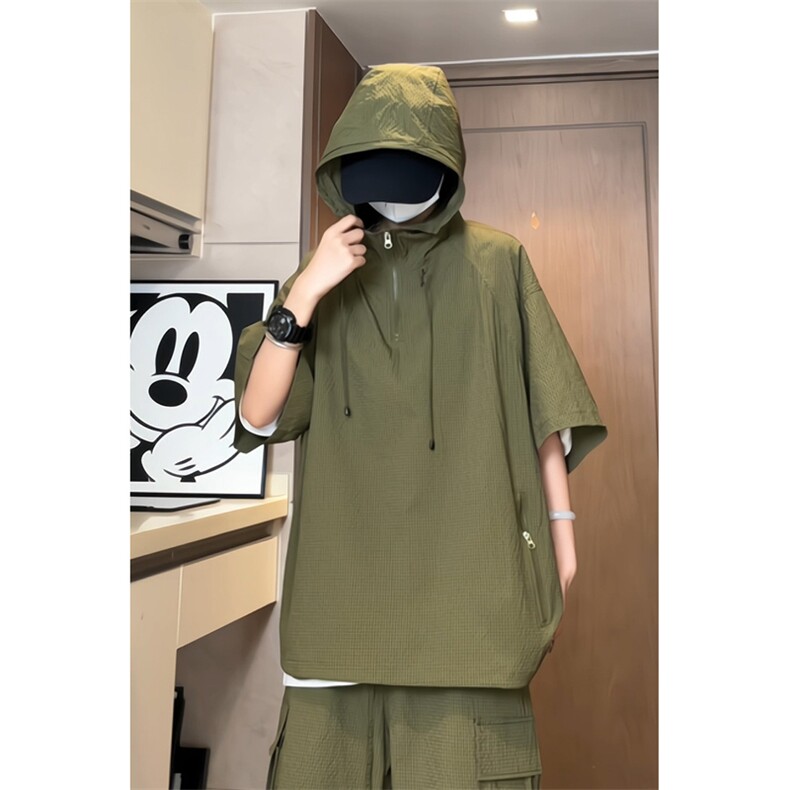 量大优 供视频 泡泡纱夏款连帽短袖t恤男 CP73-特p35图片