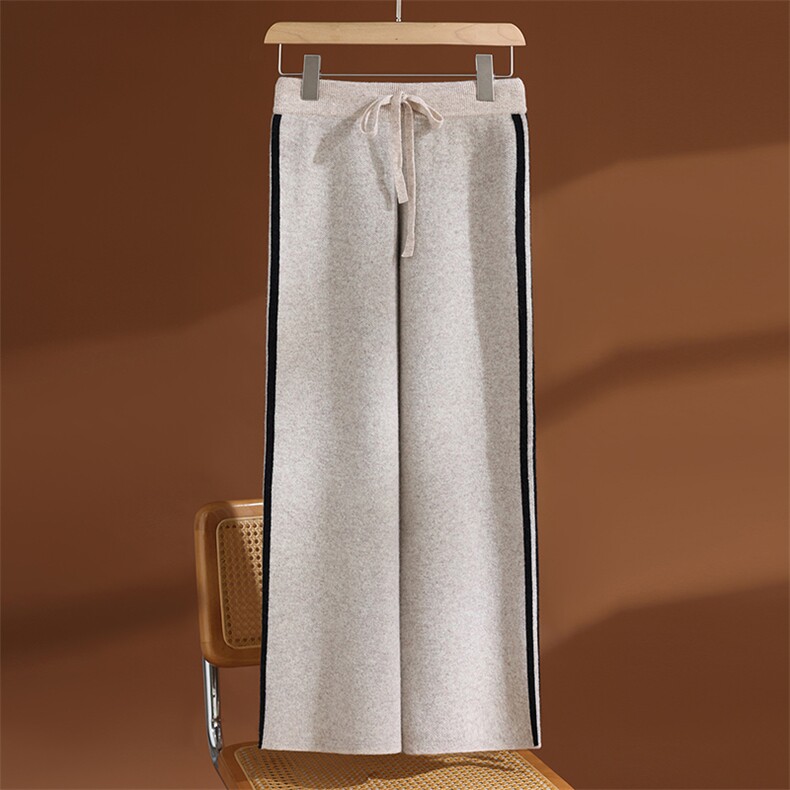 2025年秋季新款百搭女士侧面条纹芝麻点加厚阔腿裤，女装休闲裤，玛莎羊绒