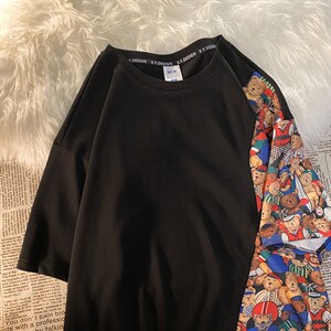 夏季拼接男T恤潮流日系嘻哈卡通短袖宽松上衣男装T恤MT3528-P45图片